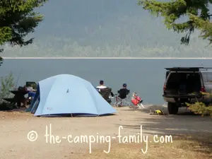 car camping with blue tent