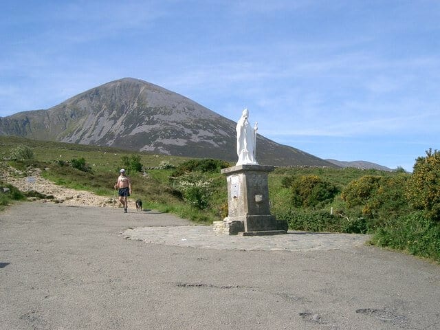 Croagh Patrick mountain and a statue
