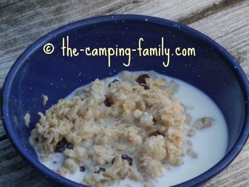 homemade oatmeal in camping bowl