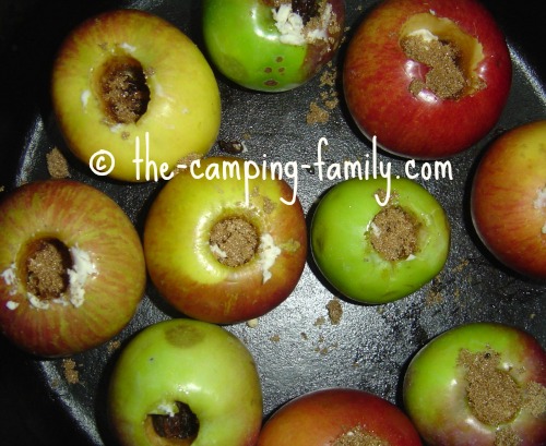 cored apples filled with brown sugar and butter