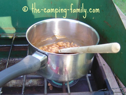 canned beans in a pot