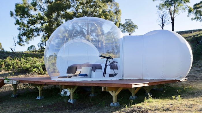 A Bubble tent on a timber platform in Australia