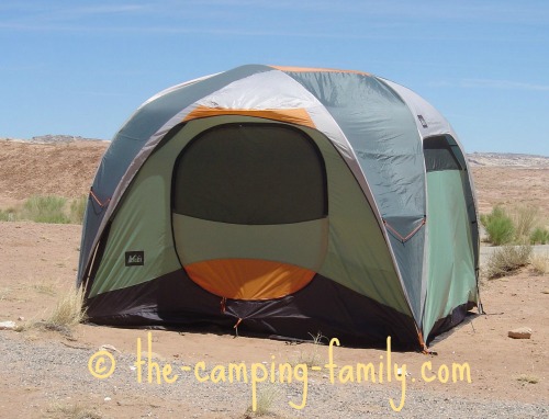 tall cabin style tent in the desert