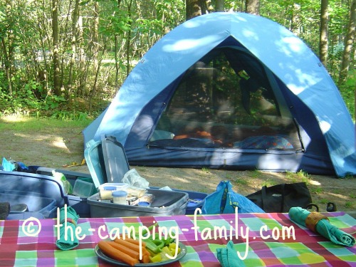 tent with food tubs