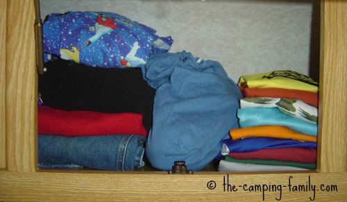 clothing in RV cupboard