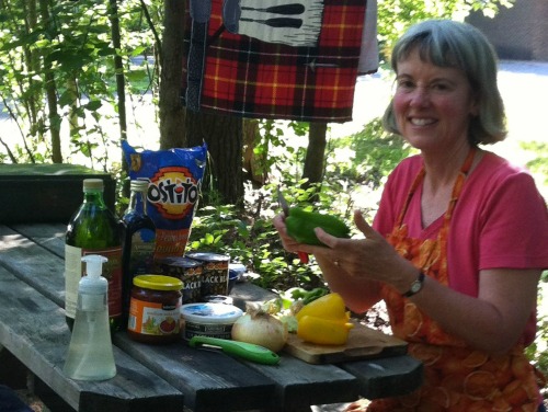 cooking at the picnic table cooking at the picnic table