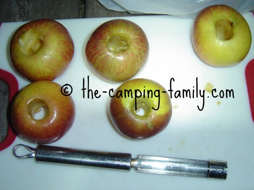cored apples and apple corer