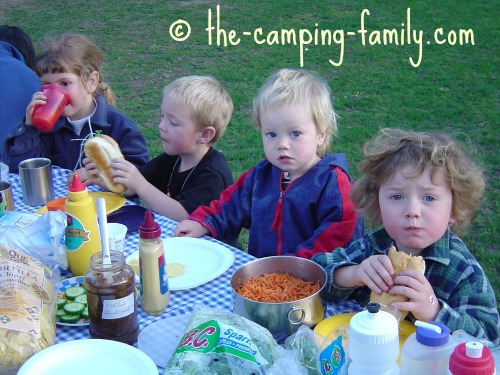 small boys at picnic table