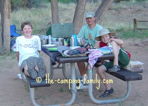 family at picnic table