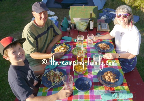 family at picnic table