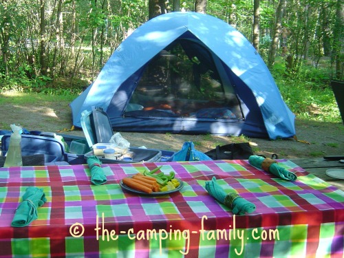 picnic table and tent