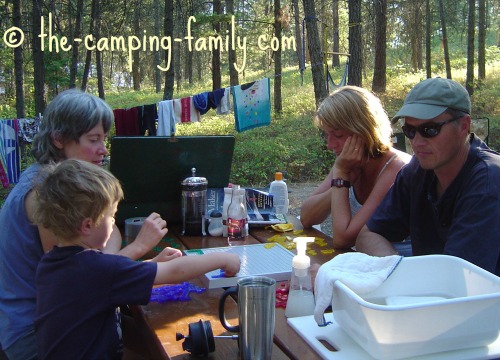 playing Blokus at the picnic table