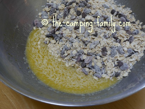 dry ingredients added to wet ingredients in large bowl