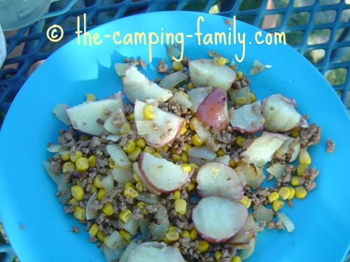 ground beef and potatos with corn