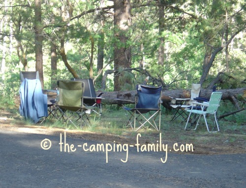 grouping of folding camping chairs