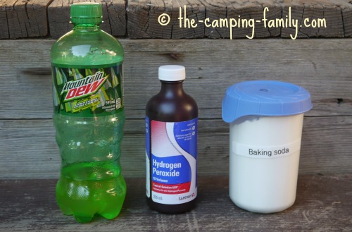 Mountain Dew, peroxide, baking soda