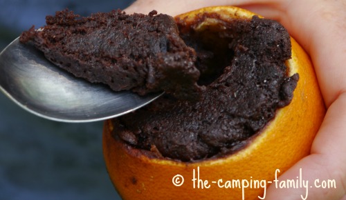 brownie cooked in an orange shell