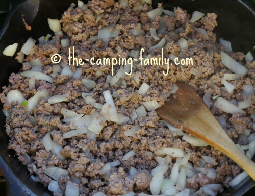 hamburger and onions in skillet