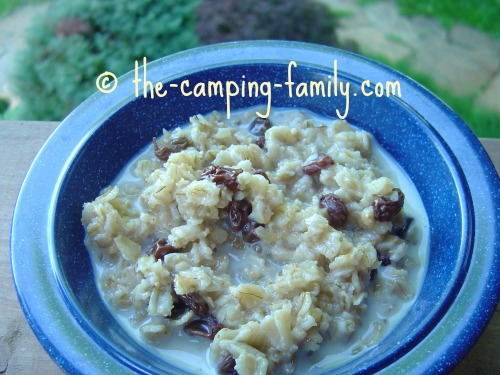 homemade oatmeal in blue bowl