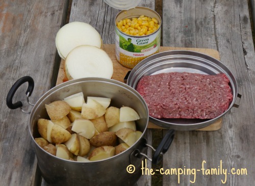 ingredients for ground beef and potatoes dinner