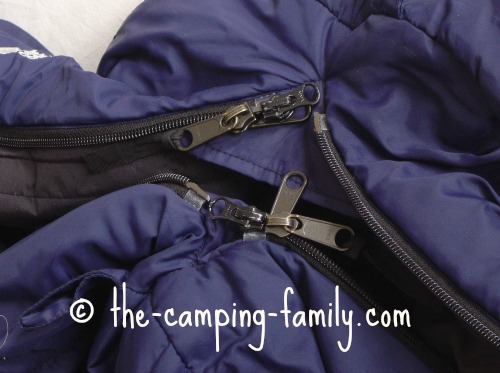 sleeping bag zippers lined up