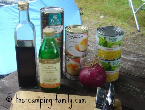 salad ingredients on picnic table