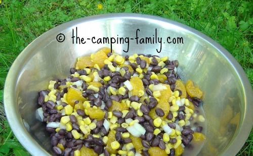 large bowl of mandarin black bean salad