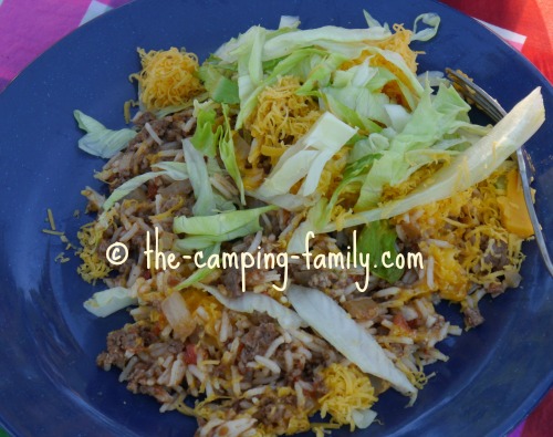 hamburger and rice meal on plate