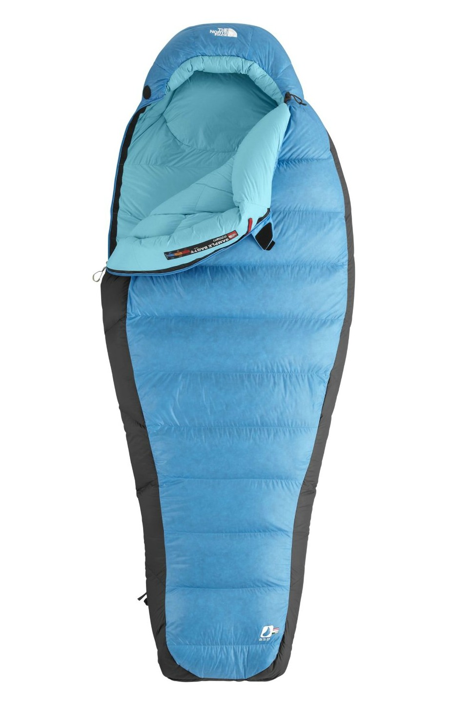 blue down mummy bag