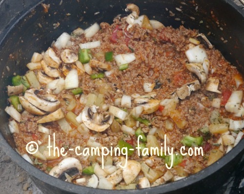 Dutch oven rice pizza ready to cook