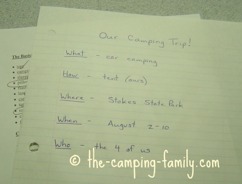 camping planning list