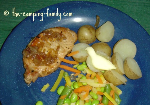 Balsamic Maple Pork Chop with potatoes and vegetables