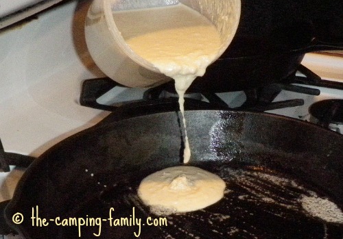 pouring pancake batter