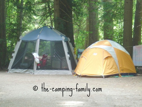 screen tent beside dome tent