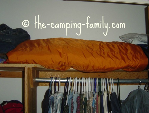 sleeping bag on shelf