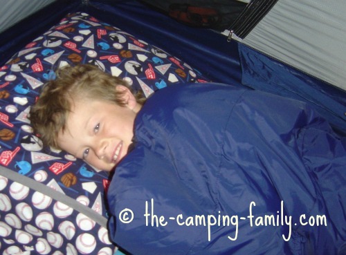 boy in sleeping bag