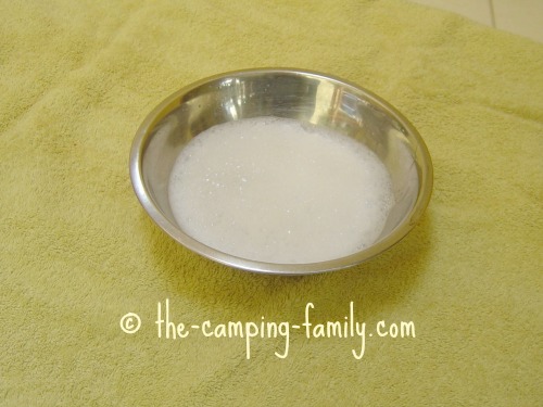 bowl of soapy water for finding thermarest leak