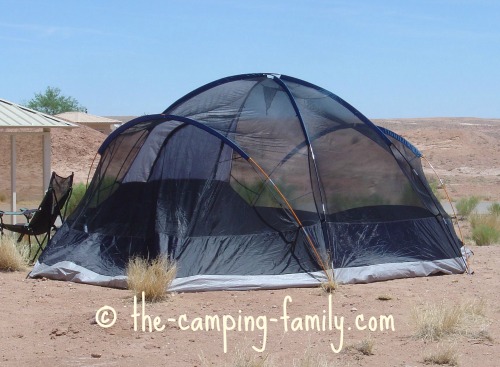 mesh tent in the desert