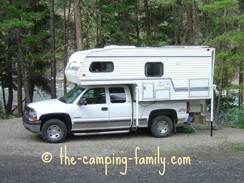 truck camper in campsite