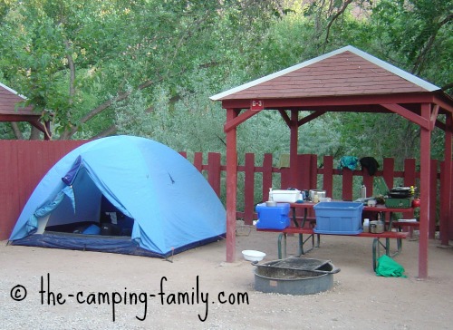 campsite with picnic shelter