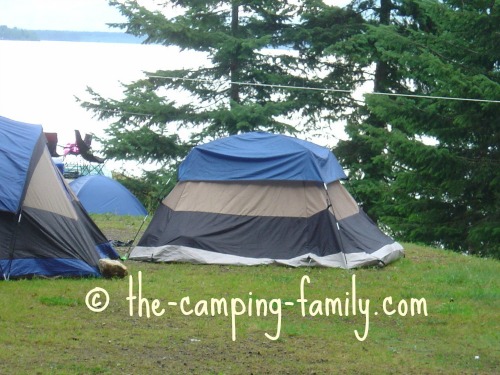 wet tent on a rainy day