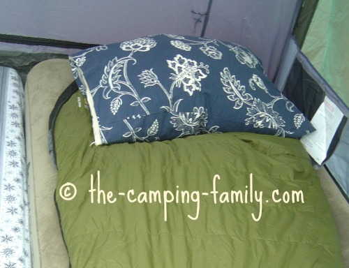 air mattress with sleeping bag and pillow