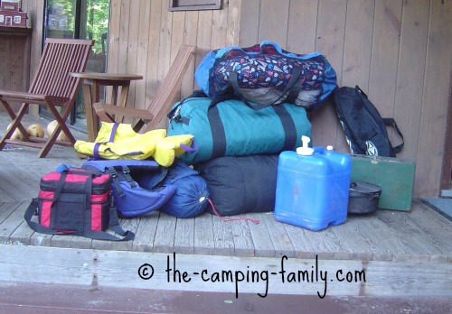 camping gear on porch