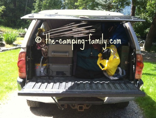 truck loaded with camping gear