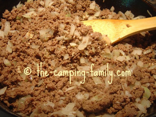 ground beef and onions for Taco Salad