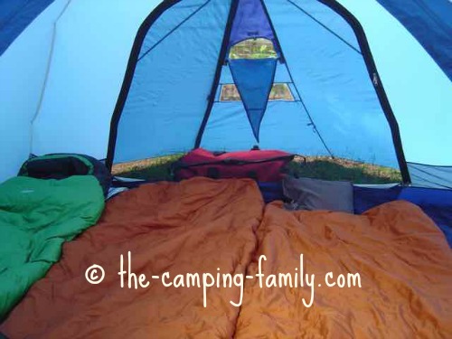 interior of tent with tidy sleeping bags