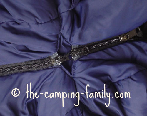 sleeping bag zippers zipped together